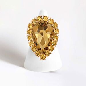 Brown Teardrop Stretch Rhinestone Crystal Cocktail Ring Finger Statement